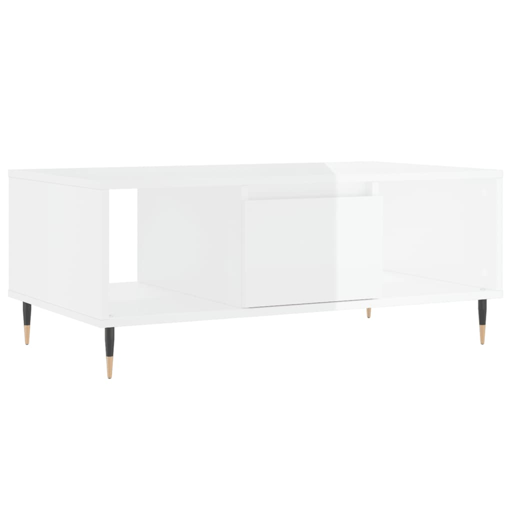 magasfényű fehér szerelt fa dohányzóasztal 90 x 50 x 36,5 cm (830582)