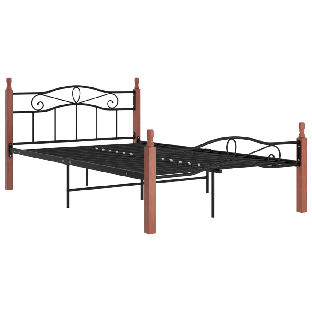 fekete fém és tömör tölgyfa ágykeret 120 x 200 cm (324906)