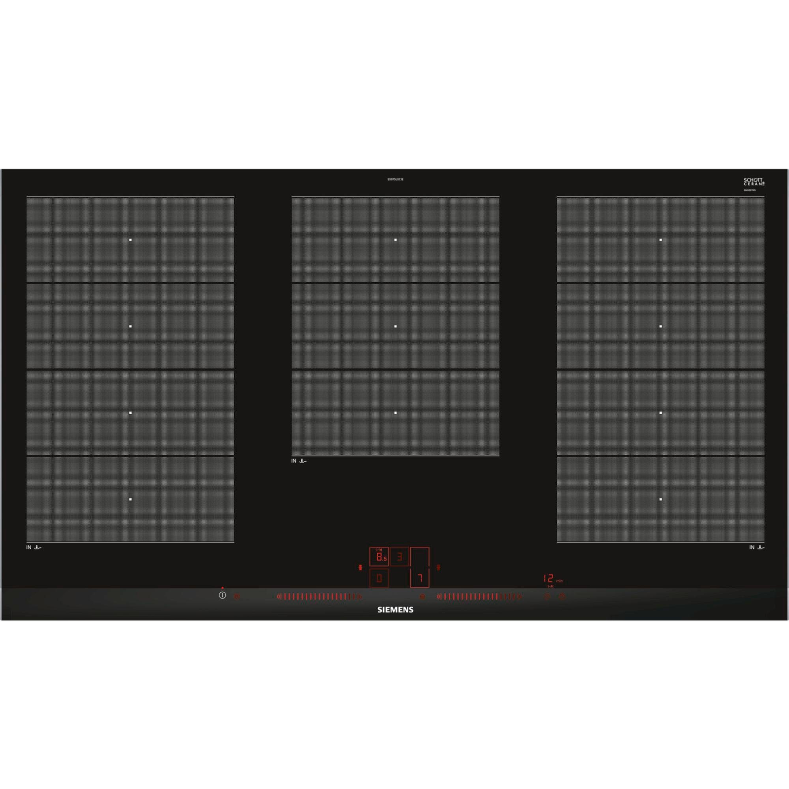 Siemens EX975LXC1E főzőlap Fekete, Rozsdamentes acél Beépített Zónás indukciós főzőlap 5 zóna (EX975LXC1E)