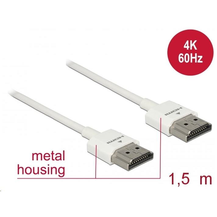 Delock HDMI-kábel Ethernettel - HDMI-A-csatlakozódugó > HDMI-A-csatlakozódugó, 3D, 4K, 1,5 m, vékony (85126) (85126)