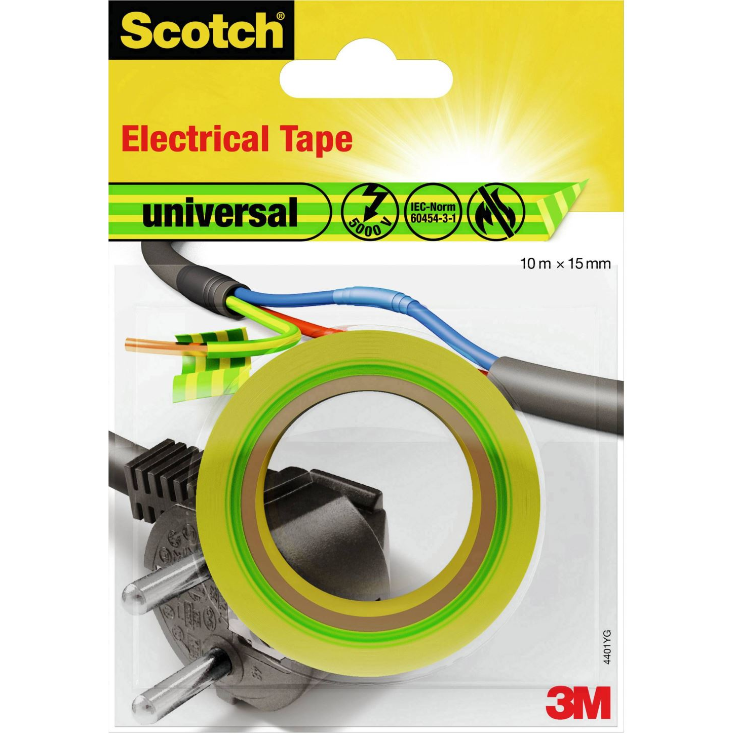 3M Universal 4401YG szigetelőszalag, sárga-zöld, 10 m x 15 mm (4401YG)