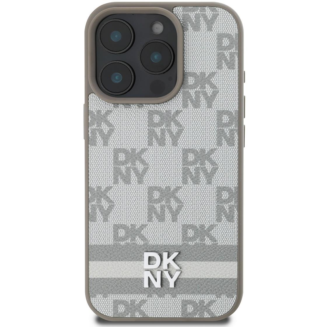 DKNY PU Leather Checkered Pattern and Stripe iPhone 16 Pro Beige tok (DKHCP16LPCPTSSE)