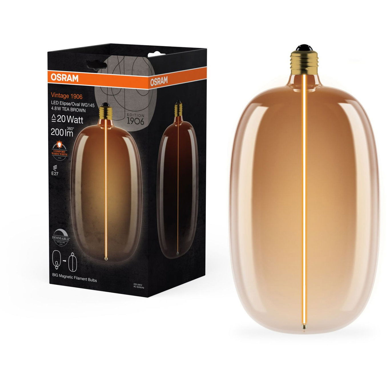 OSRAM LED izzó, barna, E27, 4,8 W, VINTAGE ELIPSE/ OVAL, meleg fehér (4058075836402)