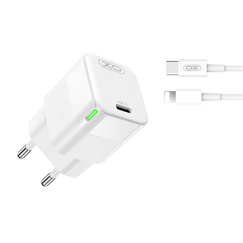 XO CE06 USB-C Hálózati Gyorstöltő Adapter 30W + Lightning kábel - Fehér (CE06 L)