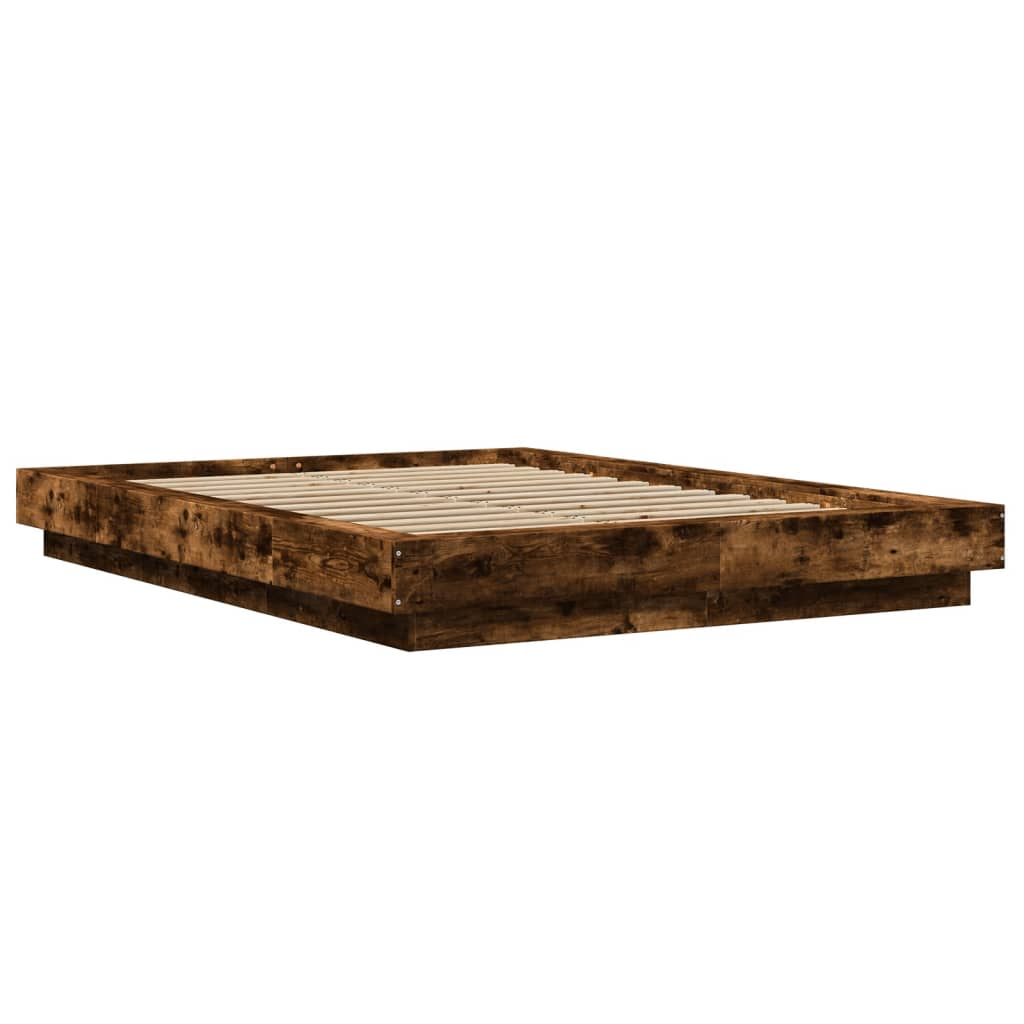 füstös tölgyszínű szerelt fa ágykeret LED-del 140x190 cm (3281130)