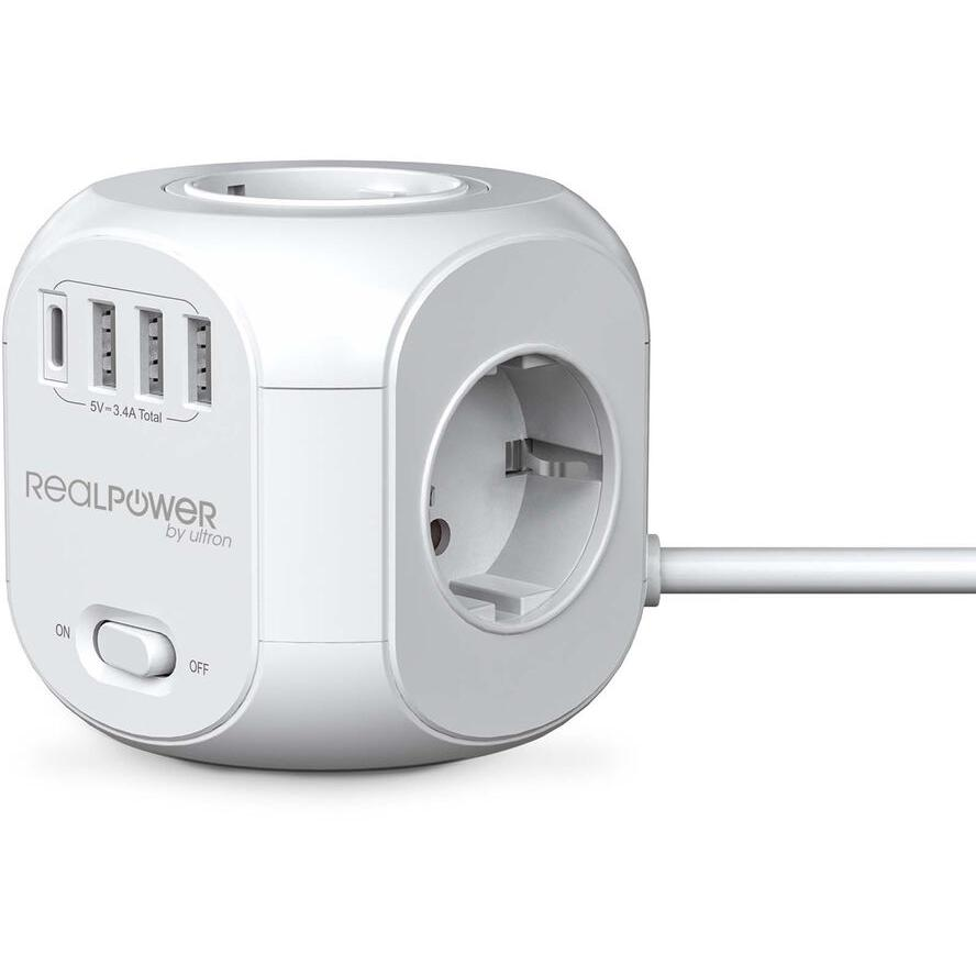 RealPower Steckdosenwürfel PowerBox 431 + 3xUSB-A / 1xUSB-C (404874) (404874)