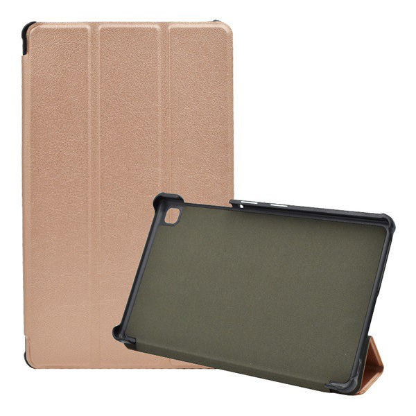 Tok álló, bőr hatású (aktív FLIP, oldalra nyíló, TRIFOLD asztali tartó funkció) ROZÉARANY [Samsung Galaxy Tab A7 Lite LTE (SM-T225)] (5996591096612)