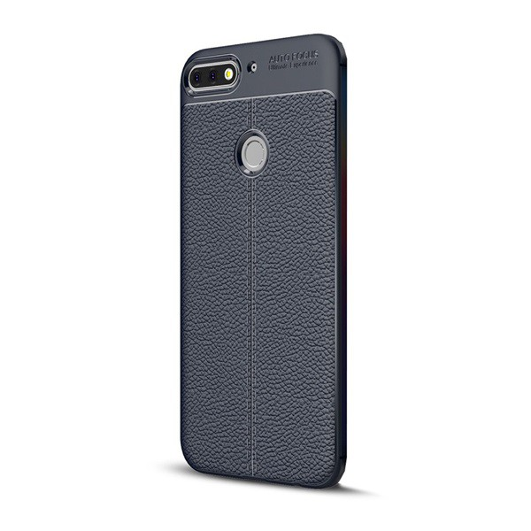 Калъф за телефон Huawei Y7 2018 (Y7 Prime 2018) гума / силикон (ефект кожа, шарка на шиене) Тъмно син