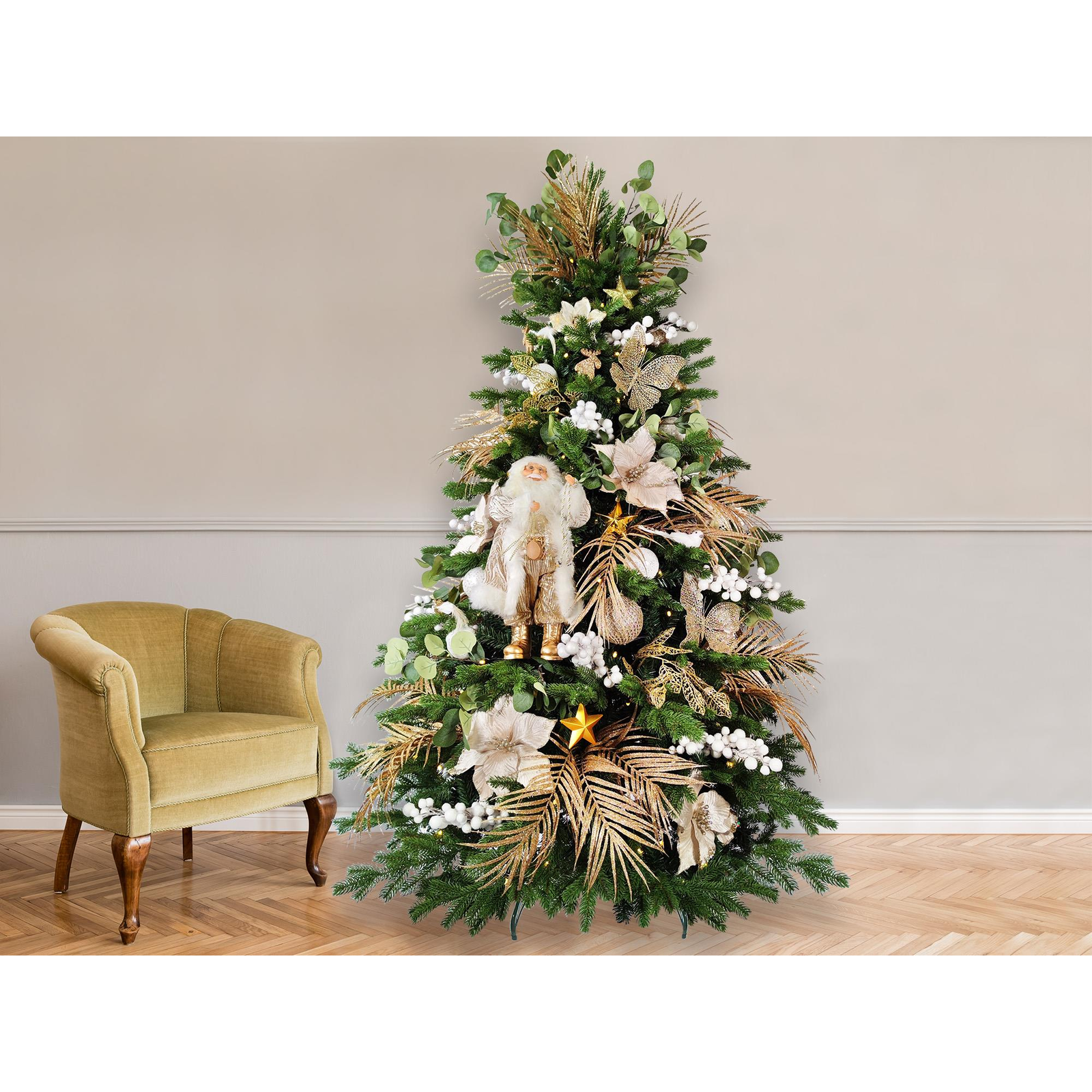 LAALU feldíszített karácsonyfa - Lágy champagne II, 169 dísz, 240 cm (LAU-2400-OR-240B)