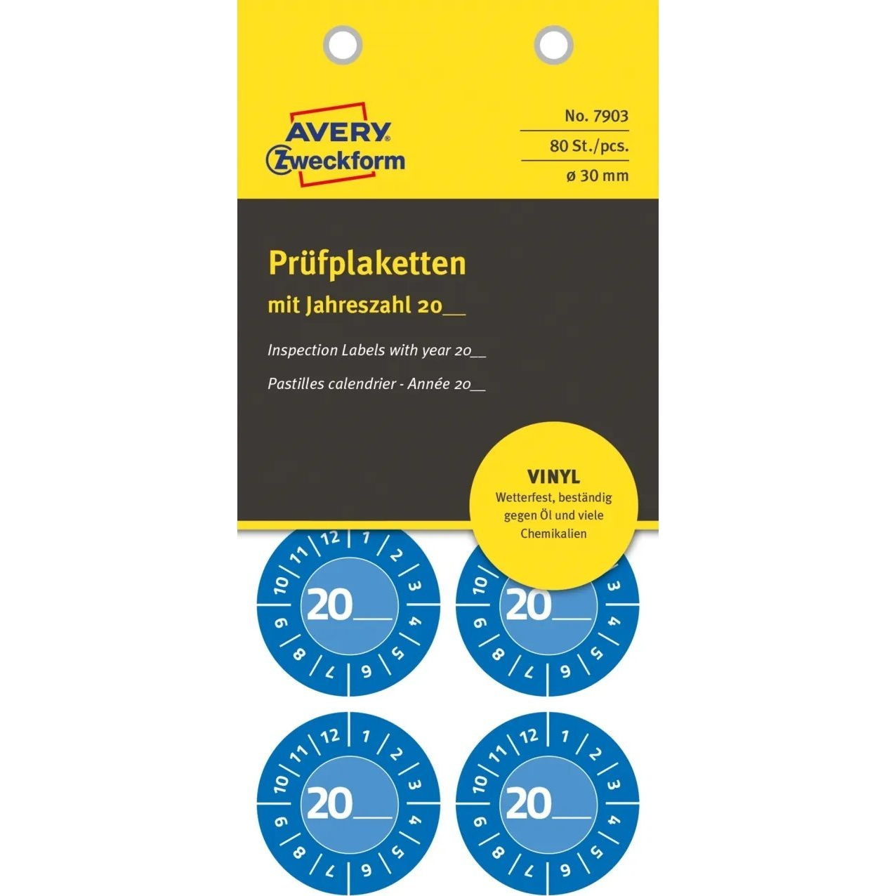 Avery-Zweckform 7903 Ellenőrző plakett 20XX Kék (Ø) 30 mm 30 mm 80 db (7903)