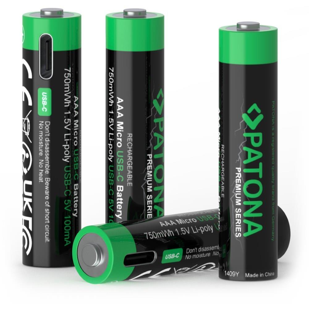 PATONA AAA/LR03 Li-Pol 500mAh 1,5V USB-C töltéssel, 4 db (PT1409)