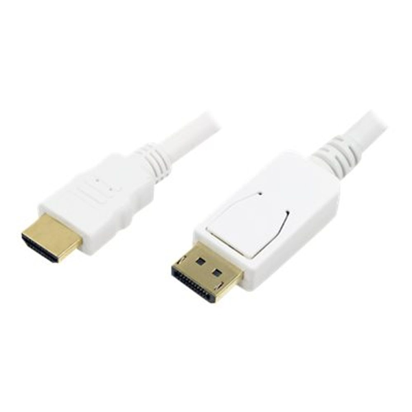 Кабел за данни със златни щепсели, LogiLink, Display Port към HDMI, 2 м, бял