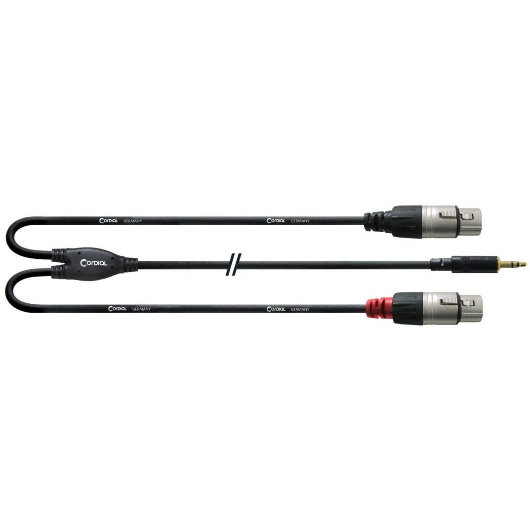 Cordial CFY 1.8 WFF Y-Adapter 1,8m fekete 3,5mm Jack apa - 2x XLR anya kábel (CFY1,8WFF)