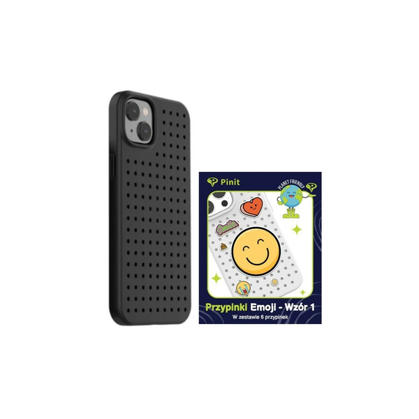 iPhone 14 Plus / 15 Plus 6.7" készülékhez Pinit Dynamic + Emoji Pini tok szett, fekete (1. mintázat)