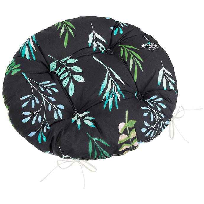 BELLATEX Adéla Seat cushion 62/236 round quilted d.40 cm leaves on black (12565)
