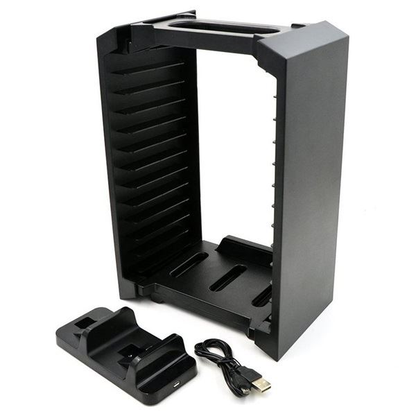FroggieX Charge & Disc Tower PS4 játék tartó és dupla töltő állvány fekete (FX-P4-C1-B) (FX-P4-C1-B)