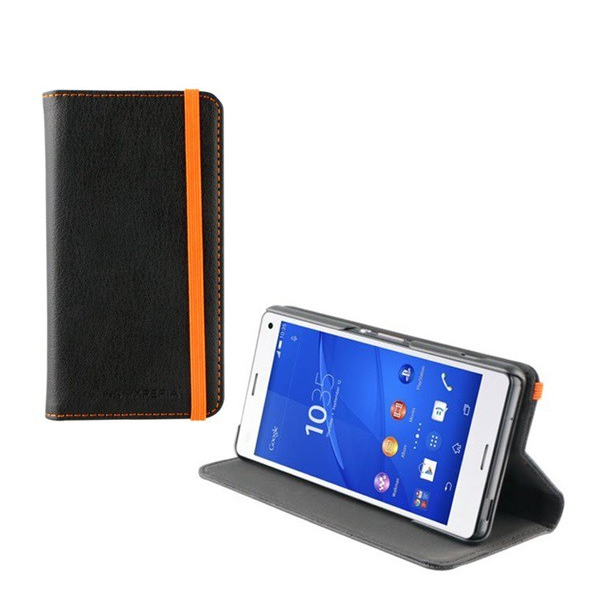 Made for XPERIA tok álló, bőr hatású (FLIP, asztali tartó funkció) FEKETE [Sony Xperia Z5 Compact (E5803)]