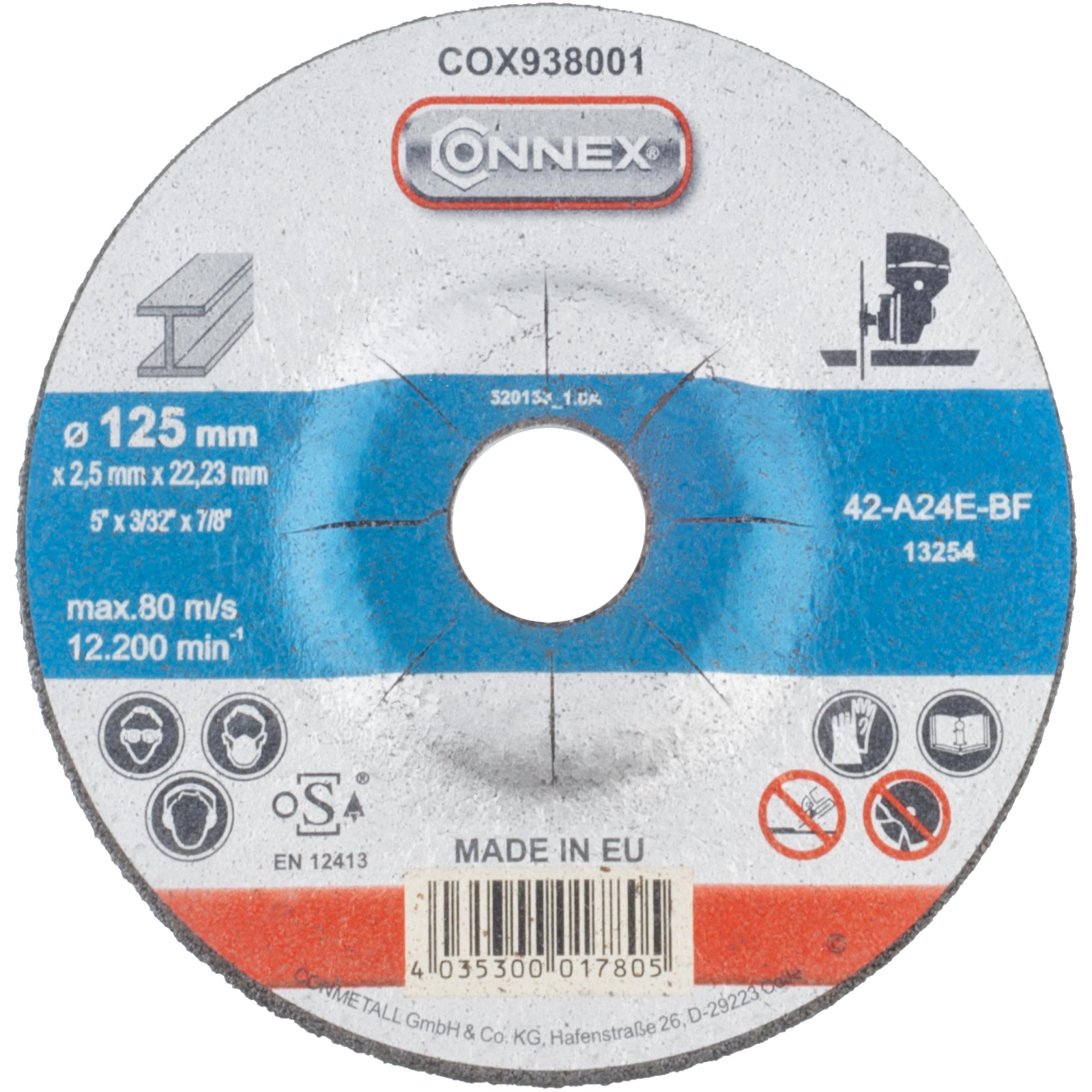 CONNEX Vágókorong fém 125 mm, vastagság 2,5 mm (COX938001)