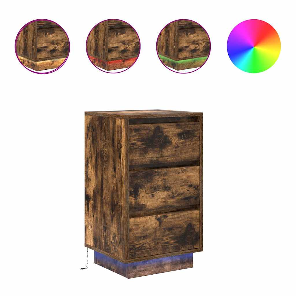 füstös tölgy színű éjjeliszekrény LED-világítással 38x34x65 cm (861305)