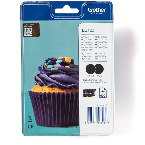 Brother LC-123BKBP2 inktcartridge 2 stuk(s) Origineel Zwart