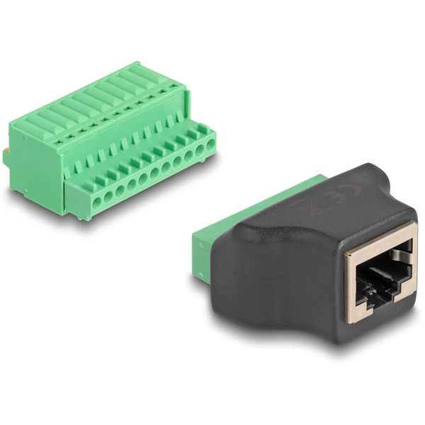 DELOCK RJ50 Buchse zu Terminalblock Adapter mit Drucktaster