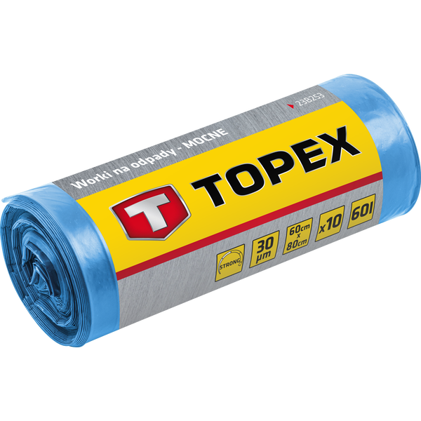TOPEX 23B258 Szemeteszsák 120L, Kék, Nagyon Erős, Méretek:70X110Cm, Vastagság: 40 Mic, Ldpe Fólia, 10db