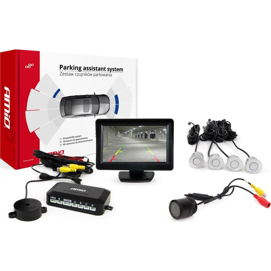 Amio Tolatóradar 4 Darab Ezüst 22 mm-es Szenzorral, 4.3" Tft Monitorral + Éjjellátó (AMI-01581)