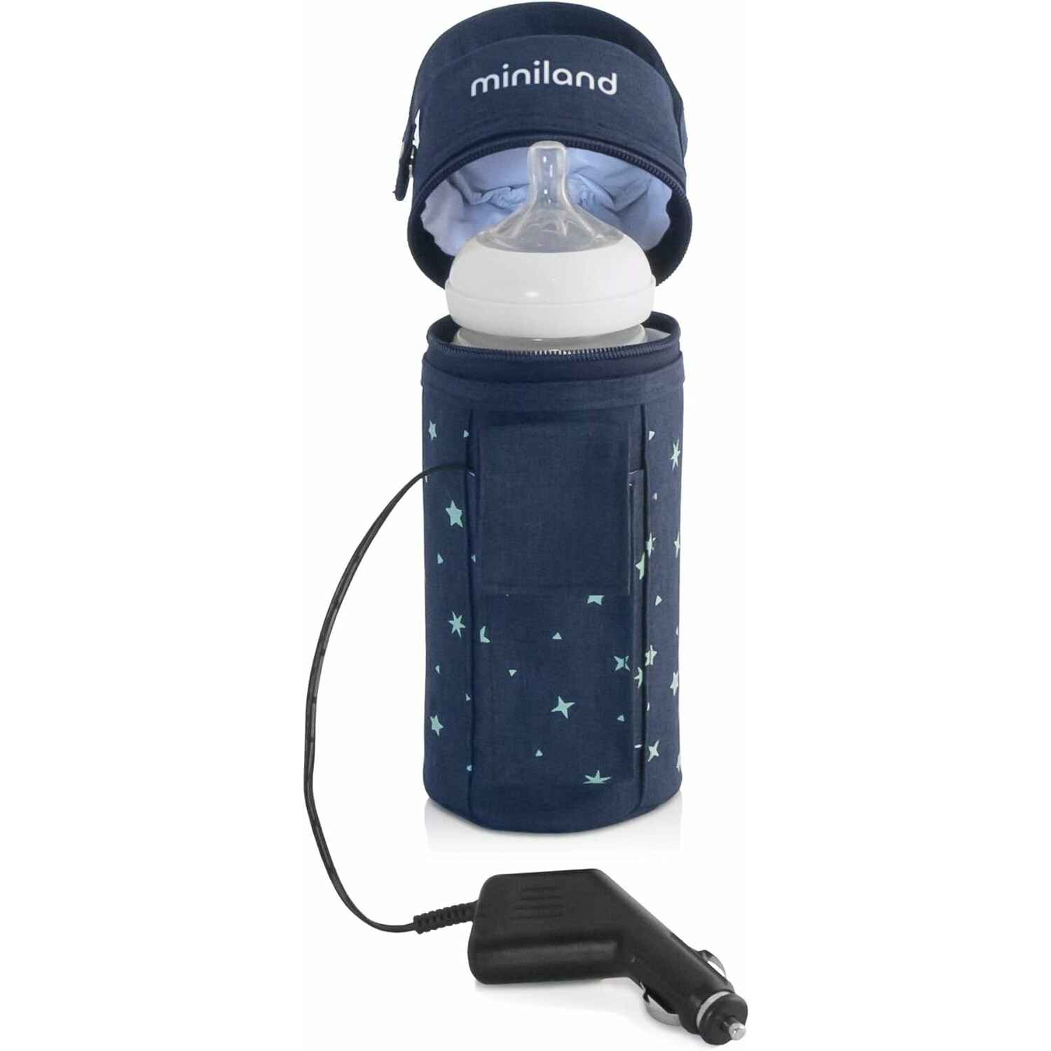 Miniland ML89231 Autós Cumisüveg melegítő adapterrel (max 65°C) - Farmer kék / mintás (ML89231)