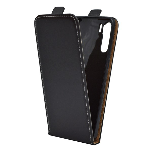 Tok álló, bőr hatású (FLIP, lefelé nyíló, szilikon tartó) FEKETE [Oppo A91] (5996591072951)