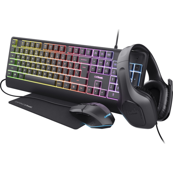 Trust GXT 792 QUADROX toetsenbord Inclusief muis Gamen USB QWERTY Amerikaans Engels Zwart
