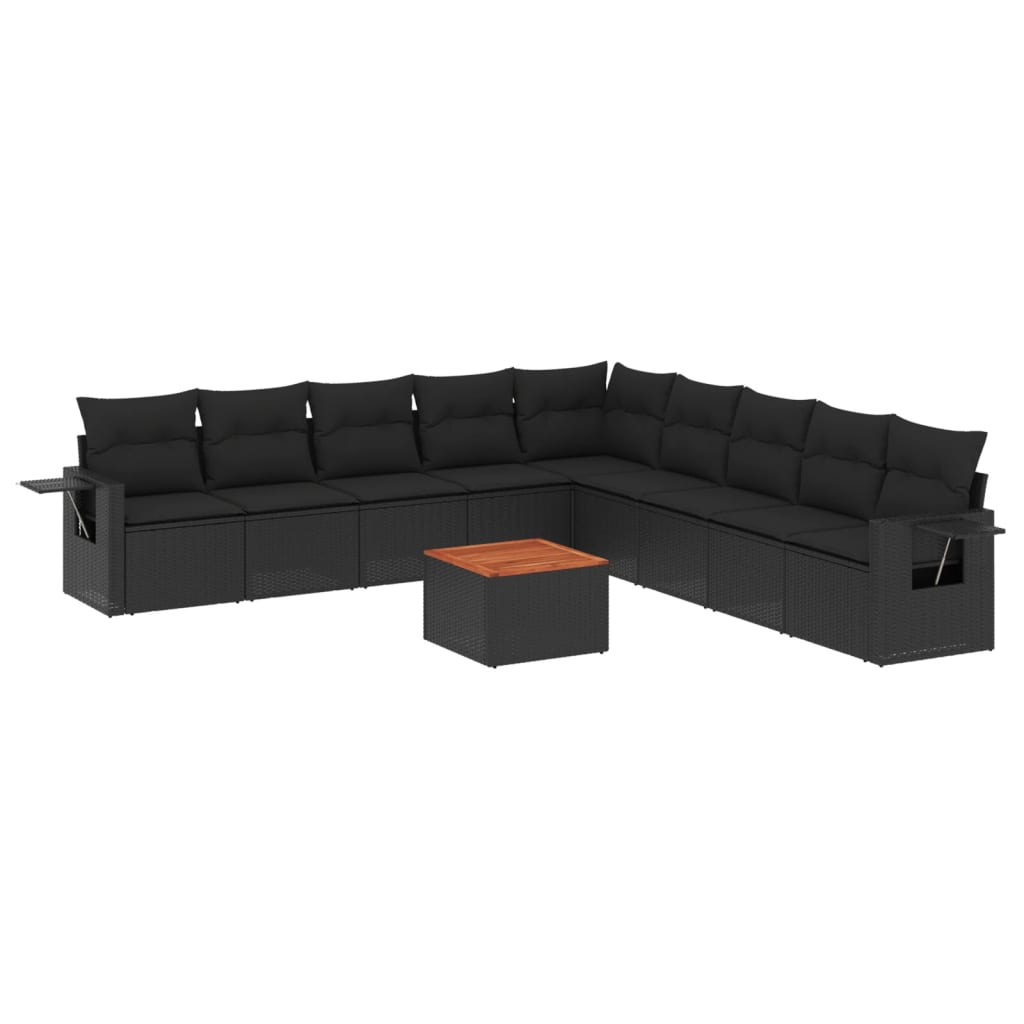 10 részes fekete polyrattan kerti ülőgarnitúra párnákkal (3256937)