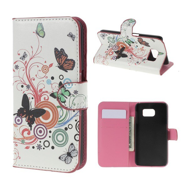 Tok álló, bőr hatású (FLIP, oldalra nyíló, asztali tartó funkció, pillangó, kör minta) FEHÉR [Samsung Galaxy S6 (SM-G920)] (5996457535637)