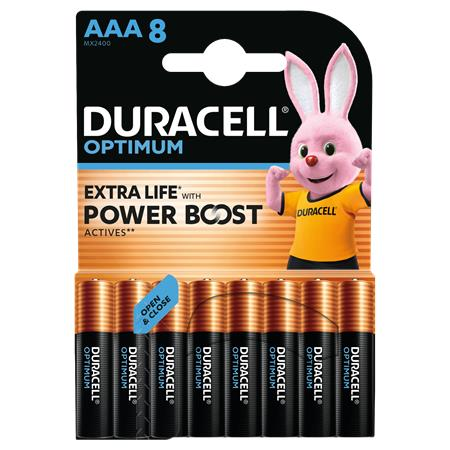Duracell Elem, AAA mikro, 8 db, műanyagmentes, "Optimum" (DUELAAA8OR) (DUELAAA8OR)