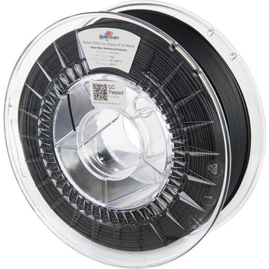 Spectrum Filaments 80741 PA6 Low Warp GF30 3D nyomtatószál PA6-GF Üvegszál erősítéssel, hőálló, vegyileg ellenálló, Matt 1.75 mm 1000 g Fekete 1 db (80741)
