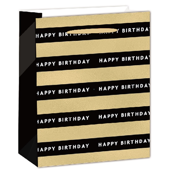 IRIS matt papírtasak hologrammos hot stamp Happy Birtday fekete/arany 18 x 23cm (370575)