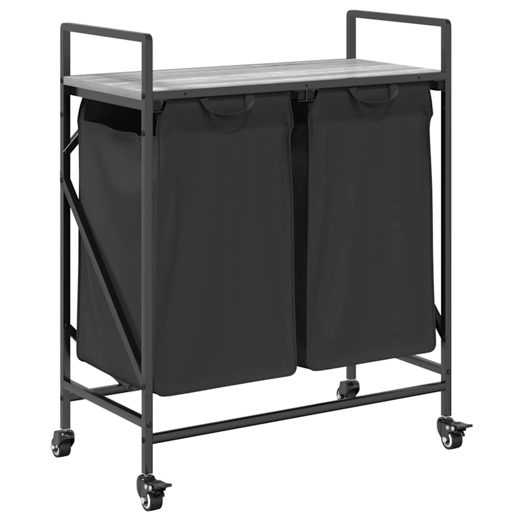 szürke sonoma mosodai kosár 2 rekeszes kerekekkel (859098)