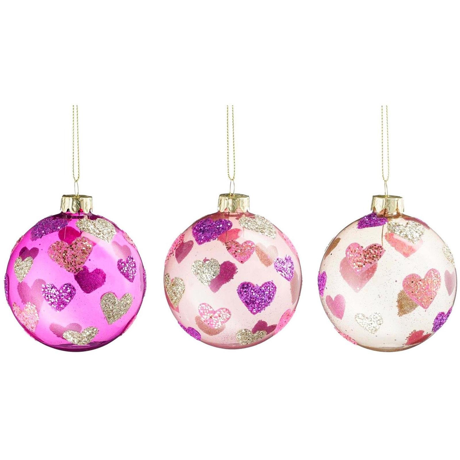 LAALU díszkészlet: kerek rózsaszín díszek szívekkel 8 cm, 12 db (LAU-6180)