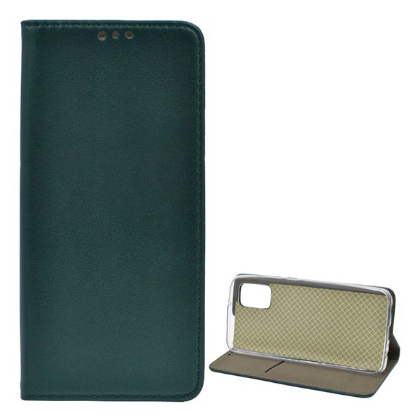 Tok álló, bőr hatású (FLIP, oldalra nyíló, asztali tartó funkció) SÖTÉTZÖLD [Samsung Galaxy A02s (SM-A025F)] (5996591040493)