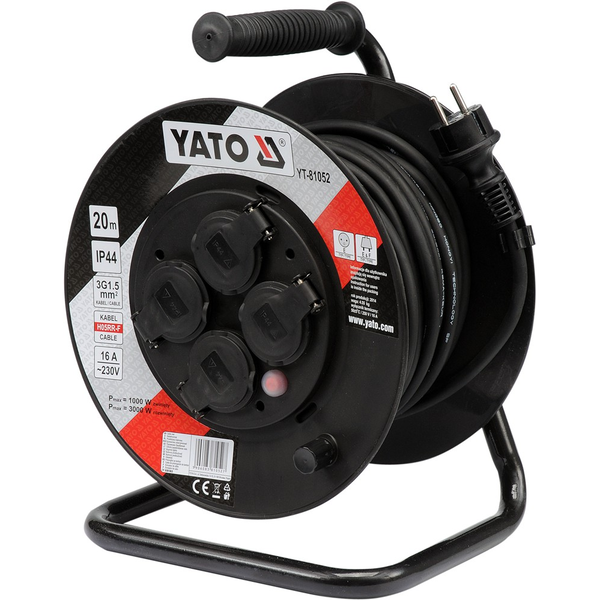 Yato Extension Cable Reel 20m/4 Sockets 230v H05RR-F 3x1.5m2 (YT-81052)