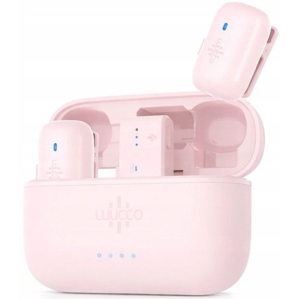 2x Mini Bezprzewodowy Mikrofon Krawatowy 100m Do Telefonu Usb Type-c Usb-c / Minipods K2 / Różowy