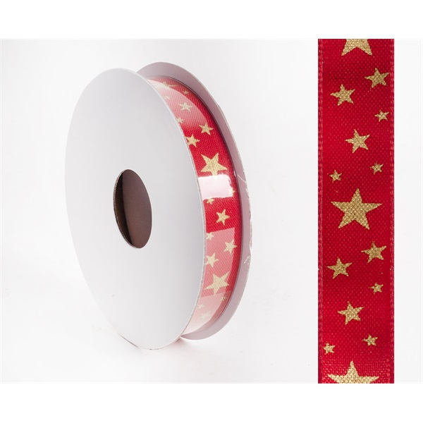 IRIS szalag textil csillagos piros 15mm/10méter (447153)