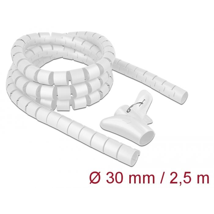 Delock spirális kábelburkolat behúzó eszközzel 2,5m x 30mm fehér (18842) (delock18842)