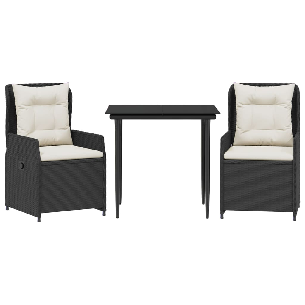 3 részes fekete polyrattan kerti étkezőgarnitúra párnákkal (3262826)
