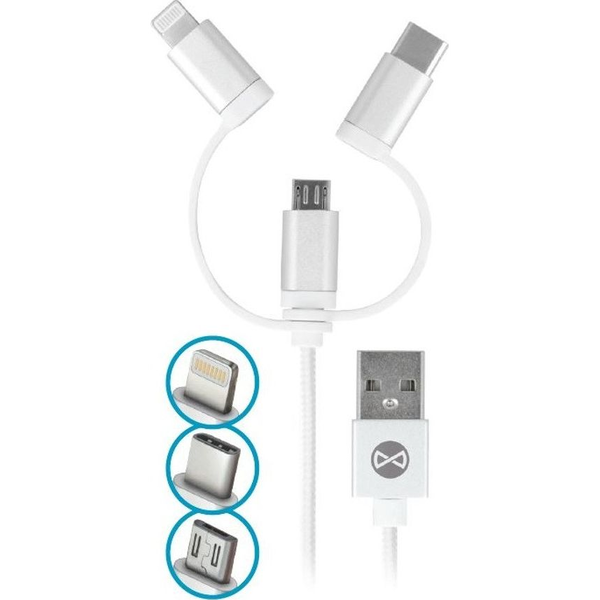 Forever USB-A-Type-C/Lightning/micro USB Kábel 1.5A 1 m-Fehér