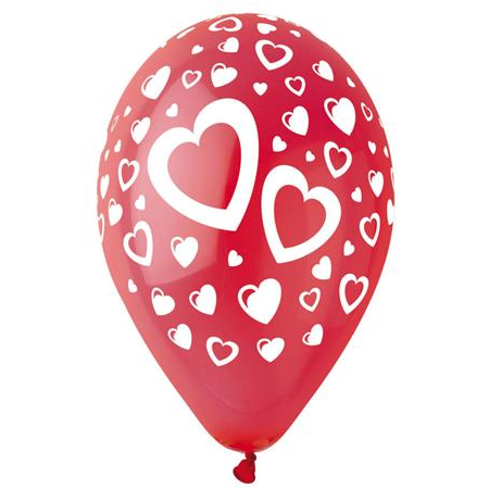 Léggömb 30cm - Piros Szivecske (10db) (11-PRINTNAGYSZIV45)
