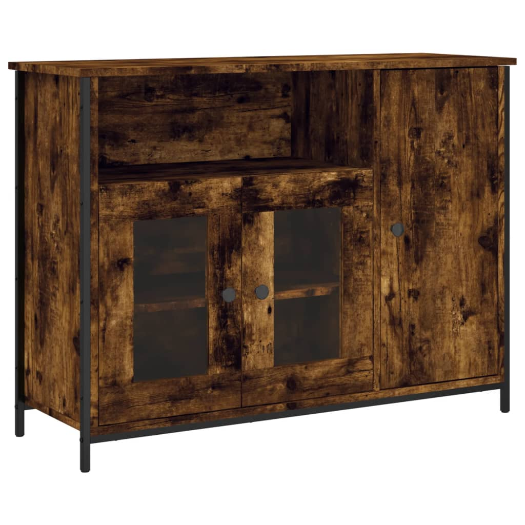 füstös tölgyszínű szerelt fa tálalószekrény 100 x 35 x 75 cm (835511)