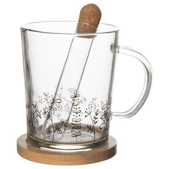 Orion Üveg/kerámia bögre, rét, csészealj + szűrő 0,42 l (128885)