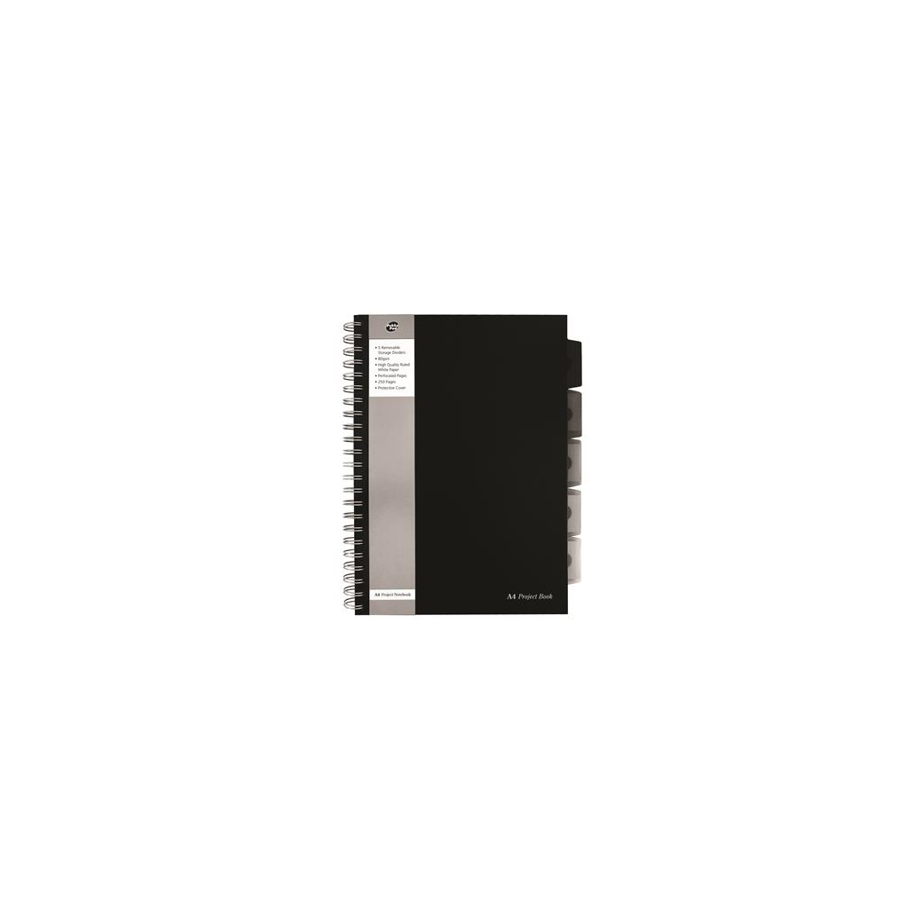 Pukka Pad Black project book 125 lapos A4 vonalas spirálfüzet - Fekete (SBPROBA4)
