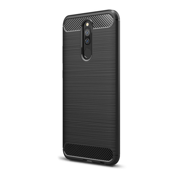 Szilikon telefonvédő (közepesen ütésálló, légpárnás sarok, szálcsiszolt, karbon minta) FEKETE [Xiaomi Redmi 8A] (5996457917785)