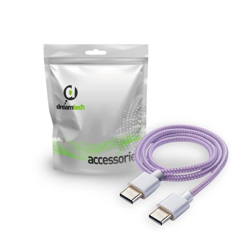 Dreamtech PD fonott kábel lila USB-C / USB-C 3A 60W